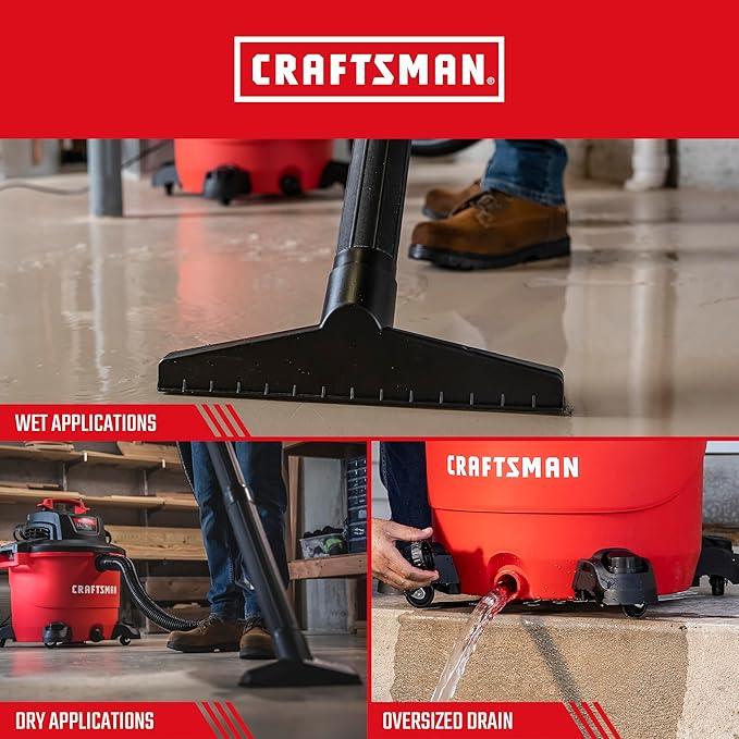 CRAFTSMAN CMXEVBE18695 16 Gallon 6.5 Peak HP Wet Dry Vac, Heavy-Duty Shop Vacuum Wet and Dry with Filter, Muffler/Diffuser, Dust Bag, Hose and Attachments for Home Projects & Renovations - NeatNest