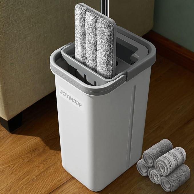 JOYMOOP Mop and Bucket with Wringer Set, Hands Free Flat Floor Mop and Bucket, with 5 Washable Microfiber Pads, Wet and Dry Use, Floor Cleaning System - NeatNest