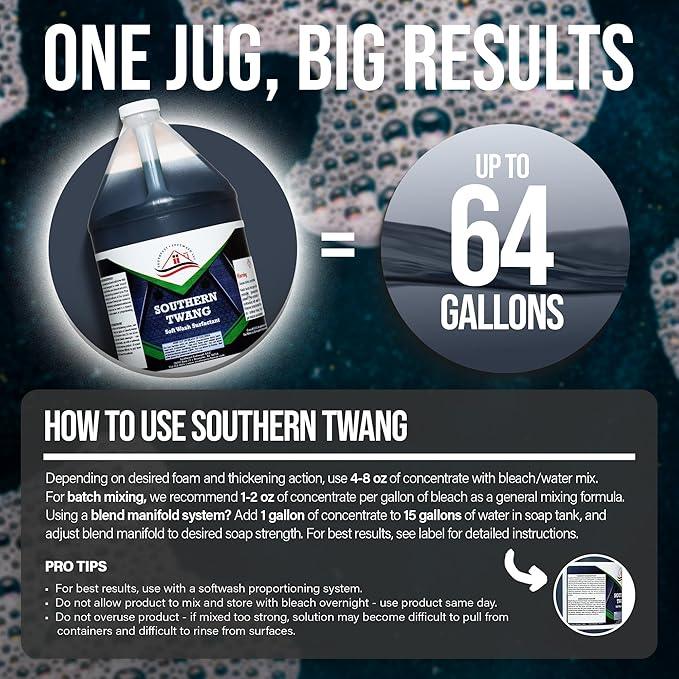 Southeast Softwash Southern Twang - Professional Exterior House Cleaner, Siding Cleaner & Roof Wash Surfactant for Pressure Washing & Soft Wash Applications | Crisp Apple Scent, 1 Gallon (4 Pack) - NeatNest