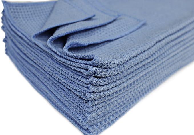Nouvelle Legende Microfiber Waffle Weave Towels 16x16, Super Absorbent, Lint-Free Cleaning & Drying Cloths for Kitchen, Glass, Counters, Furniture, Reusable, 12-Pack, Blue - NeatNest