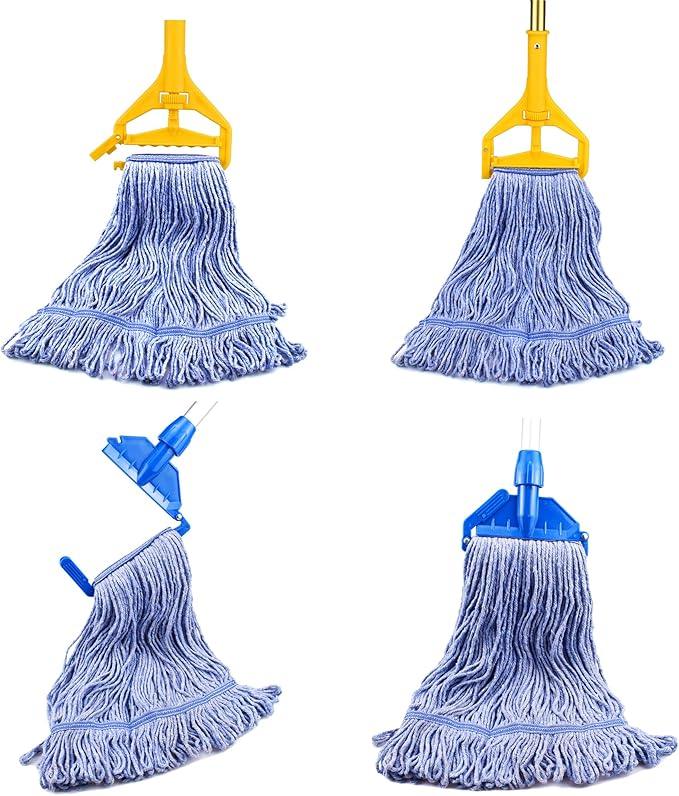 String Mop Heads Replacement Heavy Duty Commercial Grade Blue Cotton Looped End Wet Industrial Cleaning Mop Head Refills (4, Medium) - NeatNest
