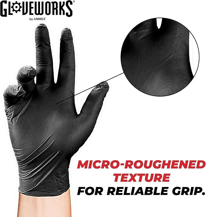GLOVEWORKS Black Disposable Nitrile Industrial Gloves 5 Mil, Latex/Powder-Free, Food-Safe, Textured - NeatNest