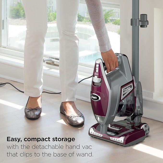 Shark HV322 Rocket Pet Plus Corded Stick Vacuum with LED Headlights, XL Dust Cup, Lightweight, Perfect for Pet Hair Pickup, Converts to a Hand Vacuum, with (2) Pet Attachments, Bordeaux/Silver - NeatNest