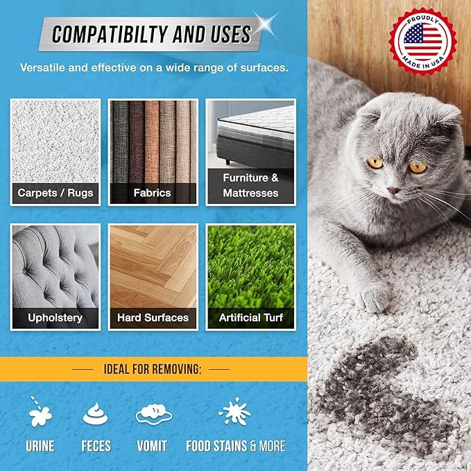 Pet Odor and Stain Eliminator - 32 oz ACTIVE Enzyme Cleaner for Dog & Cat Urine, Stain Remover Spray for Carpet, Upholstery, Hardwood, Spot Cleaning, Deodorizer for Dogs Cats Pets - Natural Citrus Oil - NeatNest