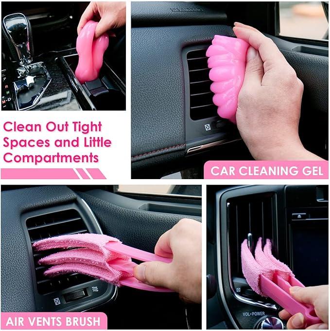 Viewsun Windshield Cleaner Tool, 17Pcs Pink Car Interior Cleaning Kit, Detailing Kit Cleaner, Detailing Brush, Cleaning Gel, Inside Cleaning Supplies Accessories for Women Girl Gift - NeatNest