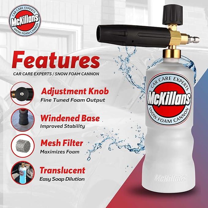 McKillans Car Wash Foam Cannon for Pressure Washer - Snow Lance Soap Dispenser for Car Washing with Adjustable Thick Foam - Including 1/4 Quick Connector - NeatNest