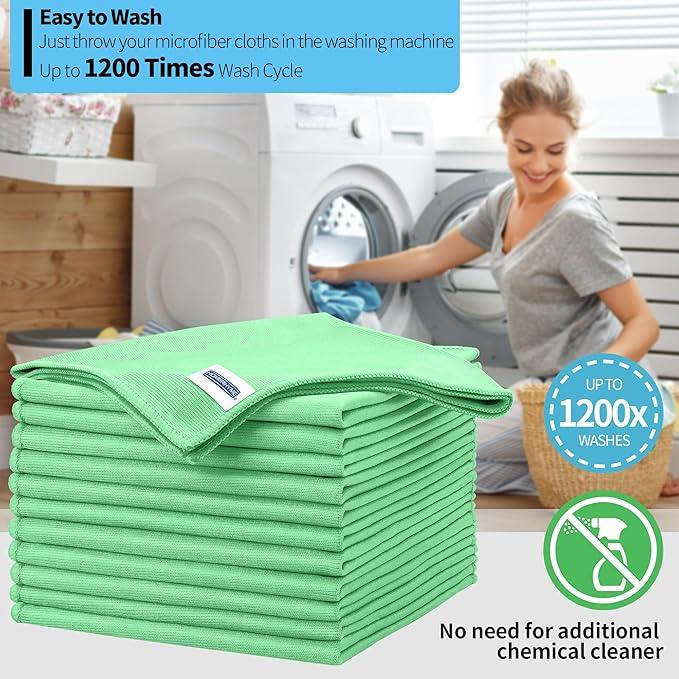 HOMERHYME Microfiber Cleaning Cloth, 12 Pack Window Glasses Cleaning Cloth, Reusable Lint-Free Streak Free Polishing Cloth Wipes for Stainless Steel, Eyeglass, Mirror, Screen & Lense, Sage Green - NeatNest