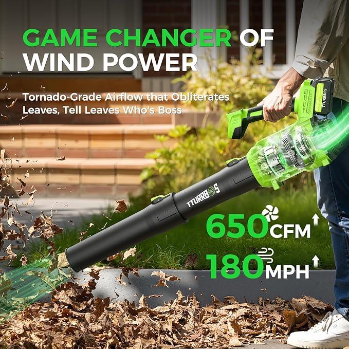 Leaf Blower Cordless - 650CFM Brushless Motor Leaf Blower with 6-Speed Control & Ergonomic Handle - Includes 2 x 5.0Ah Batteries & Fast Charger - Blowers for Lawn Care, Yard, Patio, Leaves, Snow, Dust - NeatNest