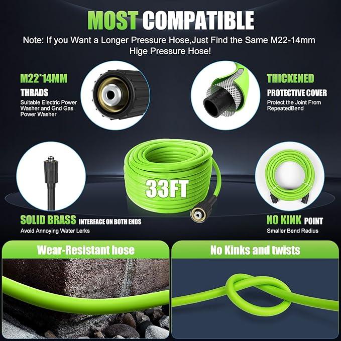 Pressure Washer 5000PSI Adjustable Pressure Power Washers Powered with 33ft Hose, 4 Nozzle and Foam Cannon, Powerwashers Cleaner Machine for Home, Cars, Green - NeatNest