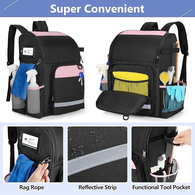 LoDrid Cleaning Bag with Thickened Adjustable Shoulder Straps, Large Cleaning Caddy Organizer with Multiple Pockets for Cleaning and Housework, Pink (Patent Designed) - NeatNest