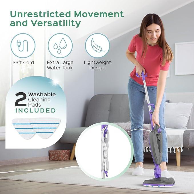 Turonic ST3 10-in-1 Steam Mop - 1500W Floor Steamer with Detachable Handle, 110°C Steam, 25-Min Runtime, Handheld Cleaner for Tile, Grout, Hardwood, Carpet, Upholstery, Chemical-Free Cleaning - NeatNest