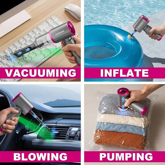 Car Vacuum Portable Cordless, 20000PA High Power Vacuum Cleaner, Brushless Motor, 3-Speed Modes, 4 in 1 Compressed Air Duster, Air Blower, Pump Handheld Vacuum with LED for Car, Home, Office, Camping - NeatNest