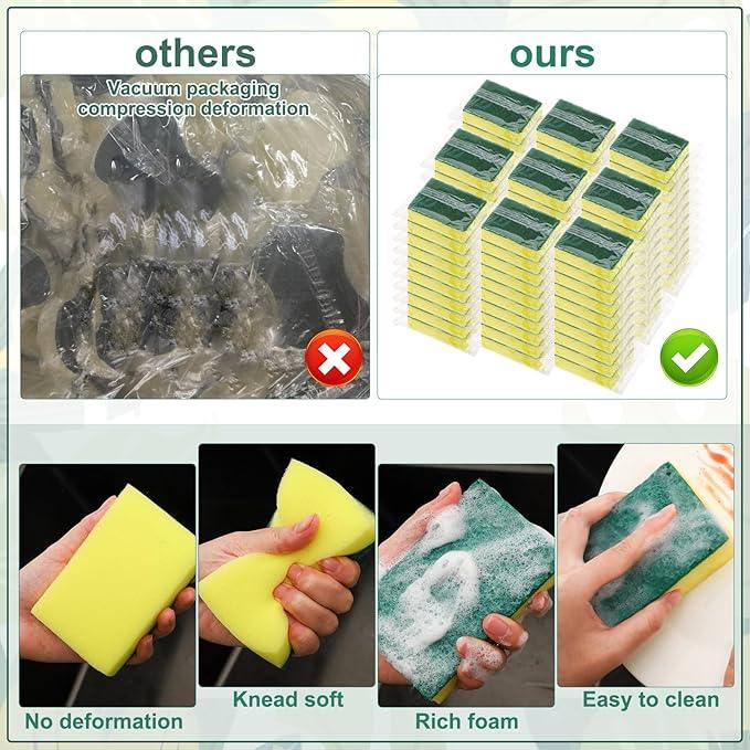 90 Pack Individually Wrapped Sponges Uncompressed Kitchen Dishwashing Non Scratch Scrouing Sponge Bulk for Hotel Car Airbnb Apartments,Green - NeatNest