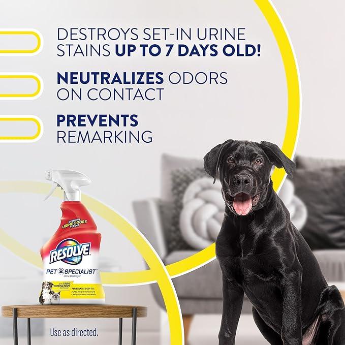Resolve Pet Specialist Urine Destroyer Carpet Cleaner Spray – Urine Eliminator for Pet Stains & Odors Up to 7 Days Old, 22oz - NeatNest