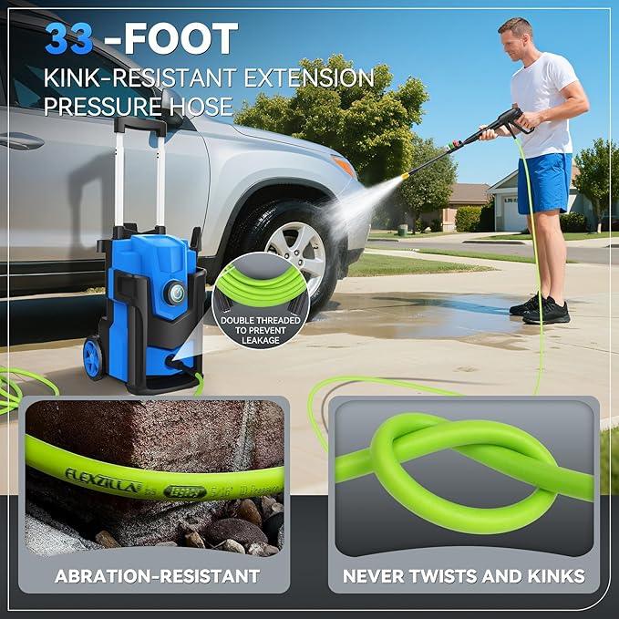Pressure Cleaner, 5000 PSI 4.0 GPM Heavy Duty Power Cleaner, with 4 Nozzles,Foam Cannon,33FT Hose Reel and 500ml Soap Bottle for Home/Cars(Blue) - NeatNest