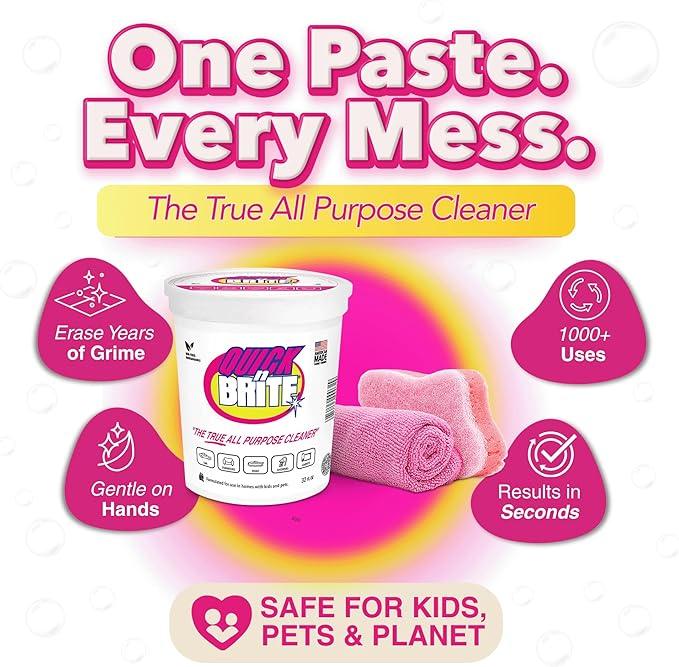 Quick 'n Brite All Purpose Cleaning Paste – Miracle Cleaner for Tough Stains, Biodegradable, Non-Toxic, Pet-Safe, Multi-Surface Stain Remover, Made in USA, 32 Oz Kit - NeatNest