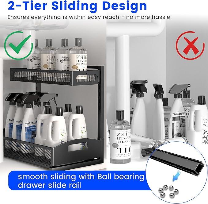 Under Sink Organizer,2 Pack Height Adjustable Under Sink Organizers and Storage, 2 Tier Under Sink Storage for Kitchen Bathroom Cabinet - NeatNest