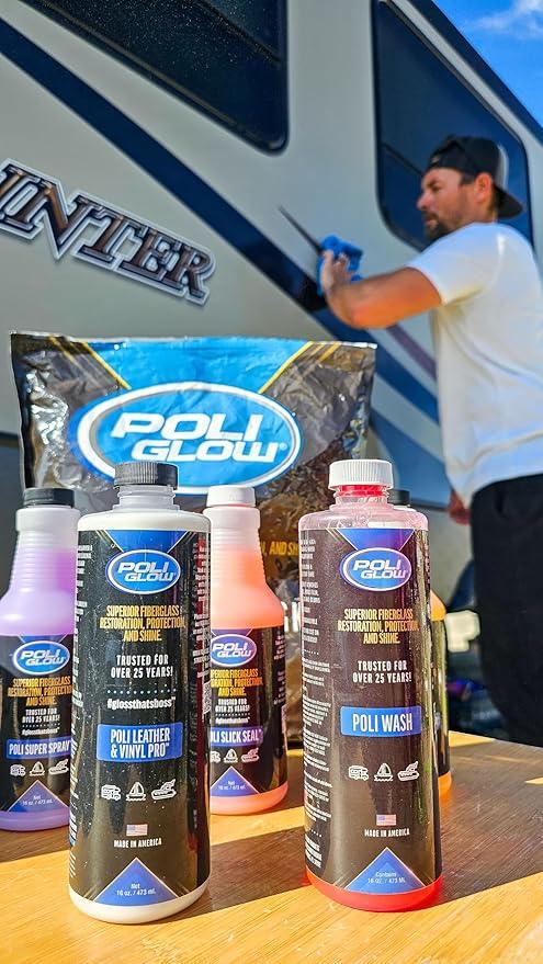 Poli Glow® 16 oz Vehicle Detailing Kit – All-in-One Cleaner & Protectant Set for Cars, Boats & RVs – Includes Interior, Exterior, Leather & Ceramic Detailers + Microfiber Towels – 7-Piece Kit - NeatNest