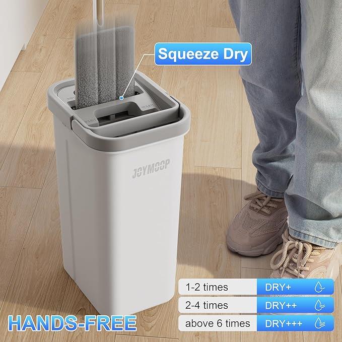 JOYMOOP White Flat Mop & Bucket with 1 Microfiber Pad, 12 Disposable Toilet Brushes, Stainless Steel Toilet Brush and Holder Set, Multi-Functional Cleaner for Floors, Windows, and Toilets - NeatNest