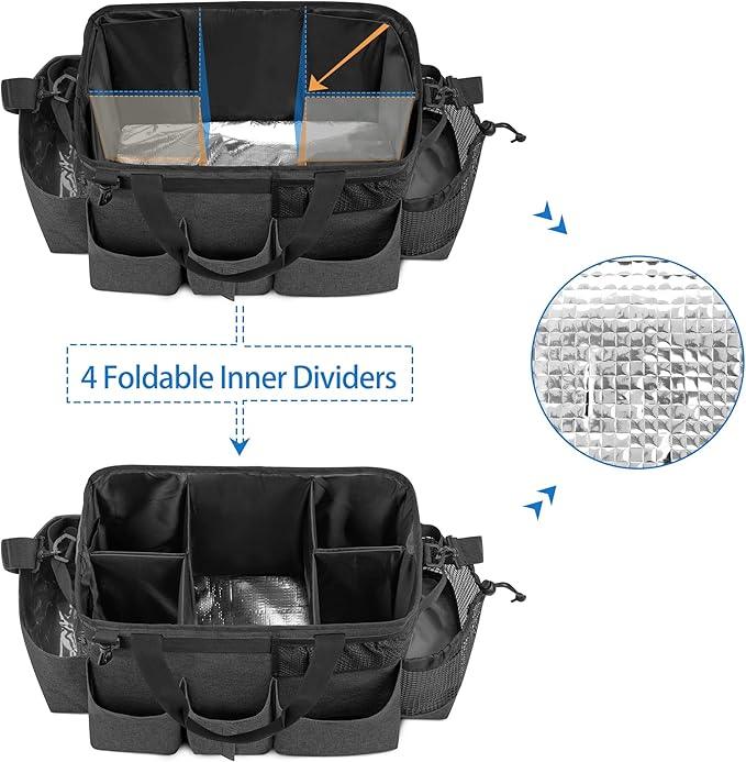 LoDrid Wearable Cleaning Caddy Bag with 4 Foldable Dividers, Cleaning Supply Organizer with Shoulder Strap and Side Handles for Cleaners & Housekeepers, Black - NeatNest