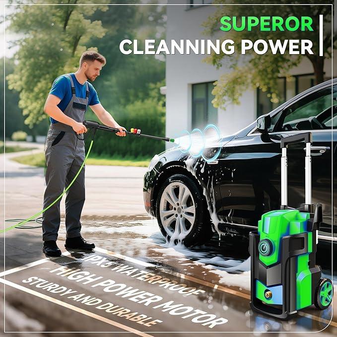 Professional Pressure Cleaner 5000 PSI,Heavy Duty Power Cleaner with 4 Nozzles,Foam Cannon,33FT Hose and 500ml Soap Bottle for Home/Cars (Green) - NeatNest