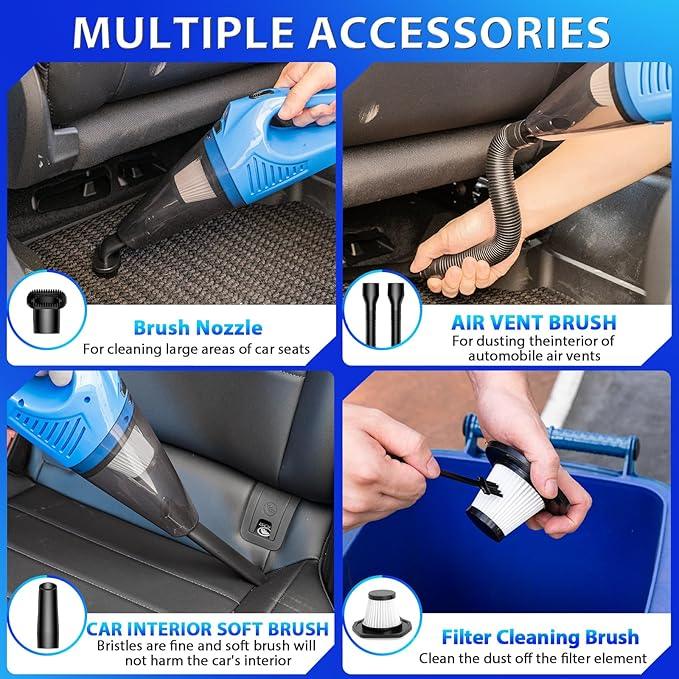 THINKWORK Car Cleaning Kit Car Detailing Kit,Car Cleaning Kit Interior Cleaner with High Power Blue Handheld Vacuum Cleaner,Brush Sets,Windshield Cleaner and Storage Bag,Car Accessories,Car Gift Set - NeatNest