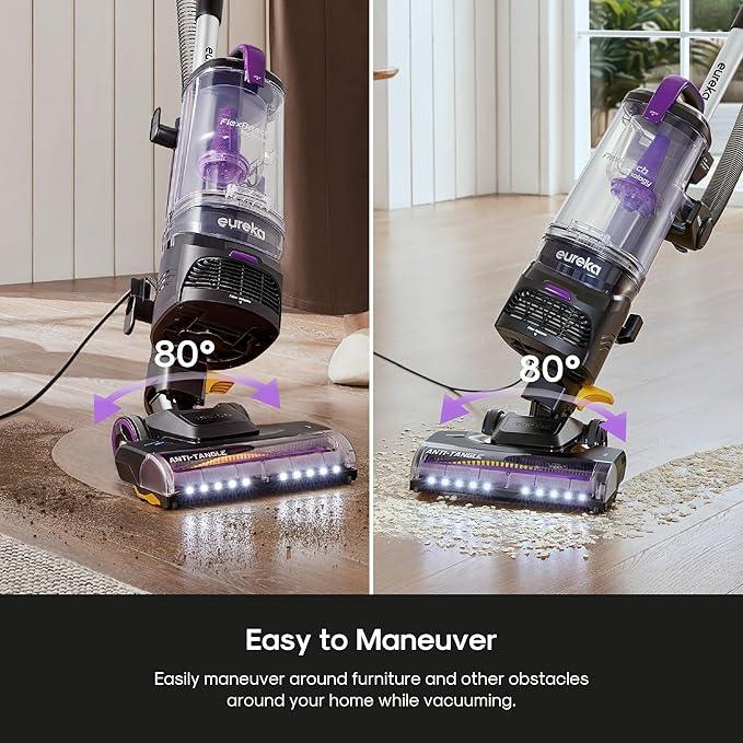 Eureka FlexReach Powerful Upright Vacuum Cleaner for Carpet and Hard Floor, Lift-Up Vacuum with Large Dust Cup, Anti-Tangle, NEU651PL, Purple - NeatNest
