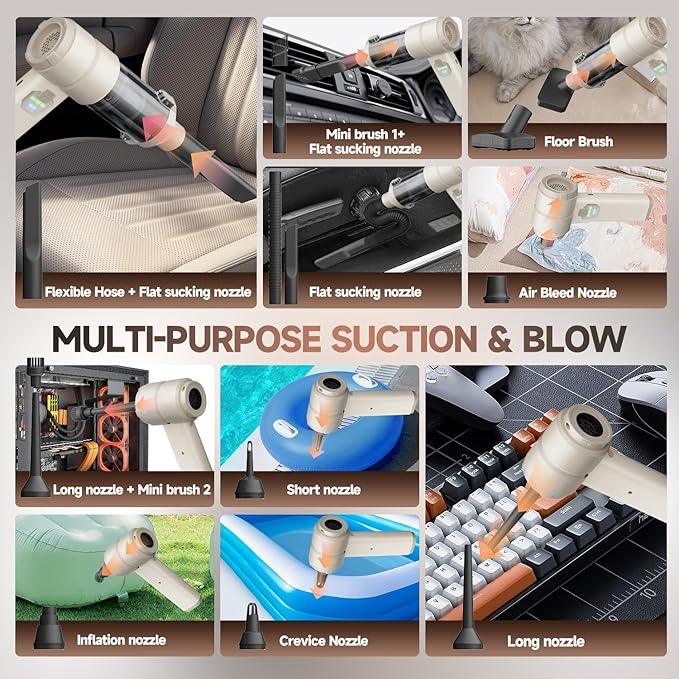 Car Vacuum, Handheld Car Vacuum Cleaner Cordless with Brushless Motor, 20000PA Suction High Power Rechargeable Vacuum Cleaner & Air Duster, 4-in-1 Portable Mini Hand Vacuum Blower with LED Display - NeatNest