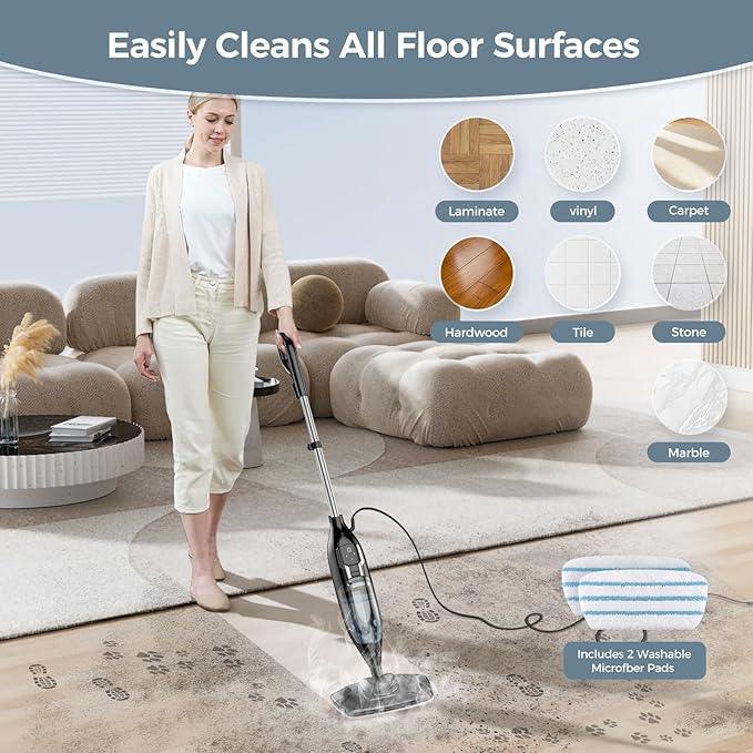 Steam Mop, 12-in-1 Powerful Handheld Steam Cleaner Detachable Steam Mops for Floor Cleaning, 565ML Removable Tank, 23FT Power Cable, MultiPurpose Steamer for Hardwood, Tile, Grout, Furniture - NeatNest