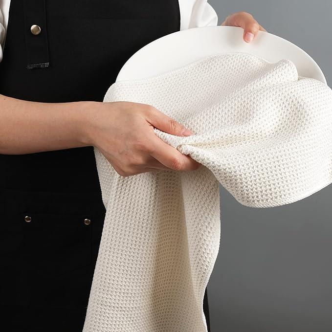 POLYTE Premium Microfiber Kitchen Dish Hand Towel Waffle Weave 12 Pack (16x28 in, Dark Blue, Gray, Off White) - NeatNest