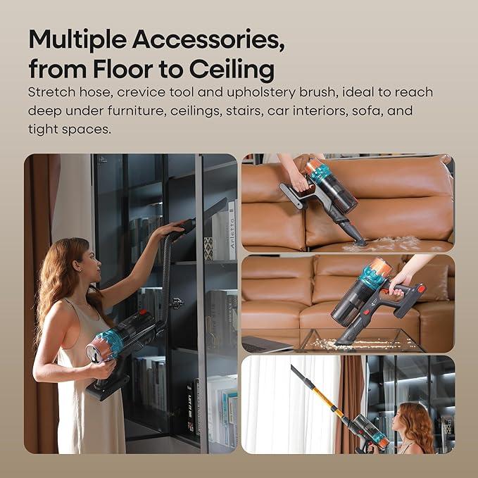 ElecKeys Cordless Vacuum Cleaner, 600W 50KPA 70Mins Self-Standing Vacuum Cleaners for Home, Stick Vacuum with Touch Screen, Upgraded Anti-Tangled Vacuum Cordless for Pet Hair, Floors, Carpets, Gold - NeatNest