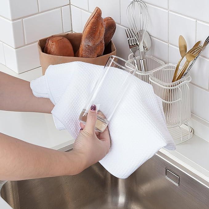 POLYTE Premium Microfiber Kitchen Dish Hand Towel Waffle Weave 12 Pack (16x28 in, White) - NeatNest