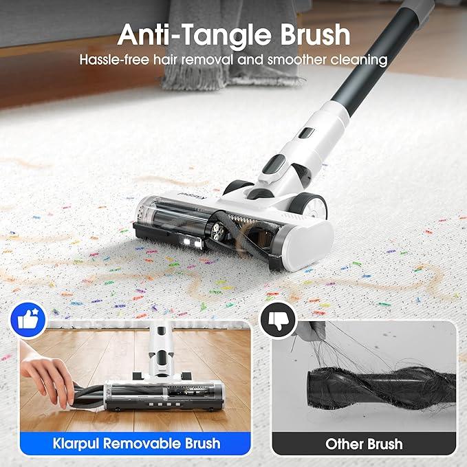 Cordless Vacuum Cleaner, 600W 50KPA 70Mins Runtime Fast Charging Vacuum Cleaner, Self-Standing LED Light Touch Screen Stick Vacuum for Home Light Weight,for Pet Hair/Carpet/Floor, White - NeatNest