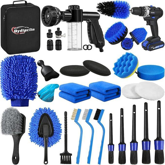 Qydipclin 35Pcs Car Detailing Kit, Car Detailing Brush Set, Car Wash Cleaning Kit, Car Detailing Brushes, Professional Car Care Kit for Interior Exterior Wheels, Blue - NeatNest