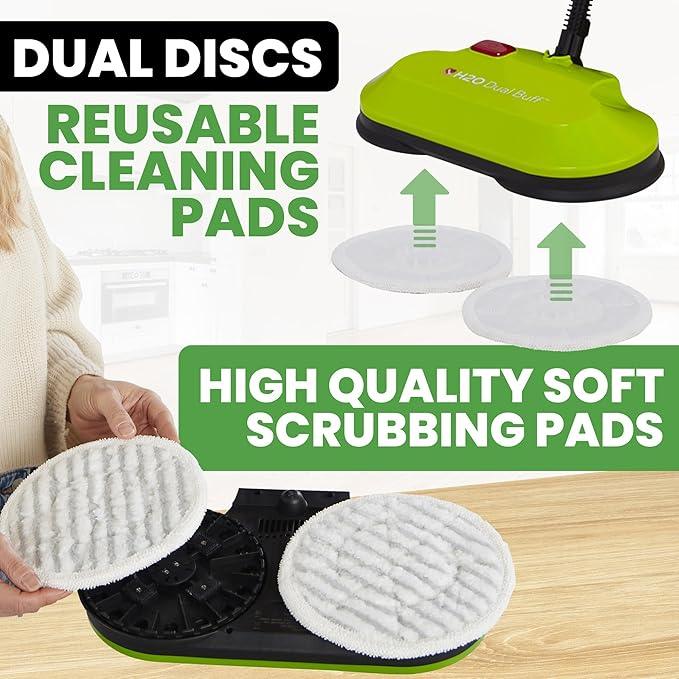 H2O HD Dual Buff Steam Mop, 8 in 1 Handheld Steam Cleaner For Kitchen Tile Floors, Hardwood Floors, Grout Cleaner, Upholstery Cleaner and Carpets, 2 washable scrub pads, 8 cleaning accessories - NeatNest