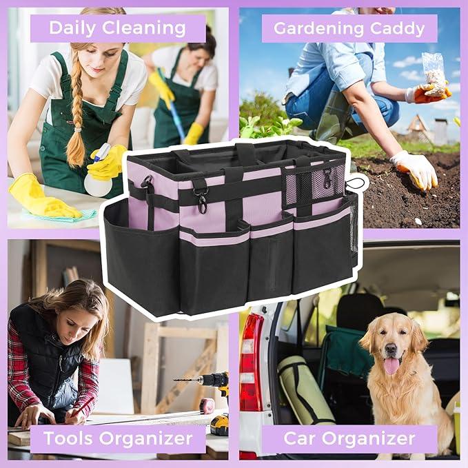 Wearable Cleaning Caddy, Cleaning Caddy Supplies Organizer with Handle & Shoulder Straps for Housekeepers, Under Sink & Car Cleaning Tool Organizers Bag with 4 Foldable Divider (Lilac) - NeatNest