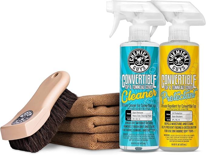 Chemical Guys HOL_995 Ultimate Convertible Top Care Kit With ACC_S95 Long Bristle Horse Hair & 3 Workhorse Microfiber Towels (Works on Vinyl, Fabric, Canvas, Textile, and Synthetic Soft Tops), 6 Items - NeatNest