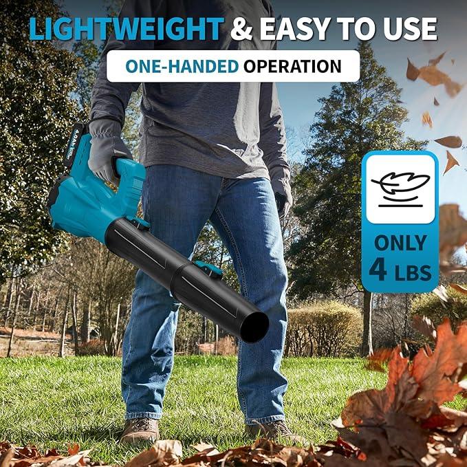 Leaf Blower Cordless, 21V Powerful Leaf Blower with 2 x 4.0Ah Battery & Fast Charger, Lightweight Electric Leaf Blowers for Lawn Care, Yard, Patio Cleaning, Blowing Leaves & Dust (Blue) - NeatNest