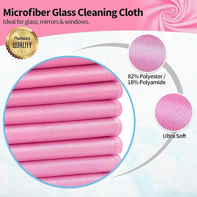 HOMERHYME Microfiber Cleaning Cloth - 10 Pack Glasses Cleaning Cloth, 16" x 14" Window Cleaning Rags, Streak Free Lint Free Polishing Cloths Wipes for Eye Glass, Stainless Steel, Windshield, Pink - NeatNest