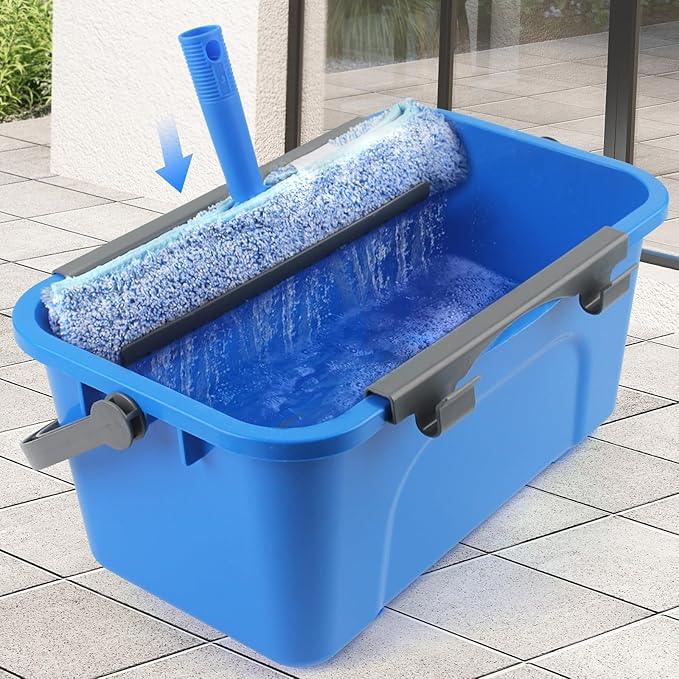 Window Cleaning Kit with Bucket 3 Gallon, 14" Window Squeegee and 15" Scrubber with 61" Long Handle, Professional Window Washing Equipment Cleaner Tool for Home Outdoor Commercial Use - NeatNest
