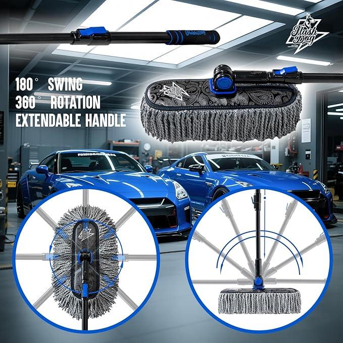 Flash Dog Car Duster Exterior & Interior Scratch Free Kit Microfiber and Telescopic Aluminum Alloy Handle for Cars/SUV/Trucks with Car Duster Interior, Portable Waterless Dust Removal - NeatNest