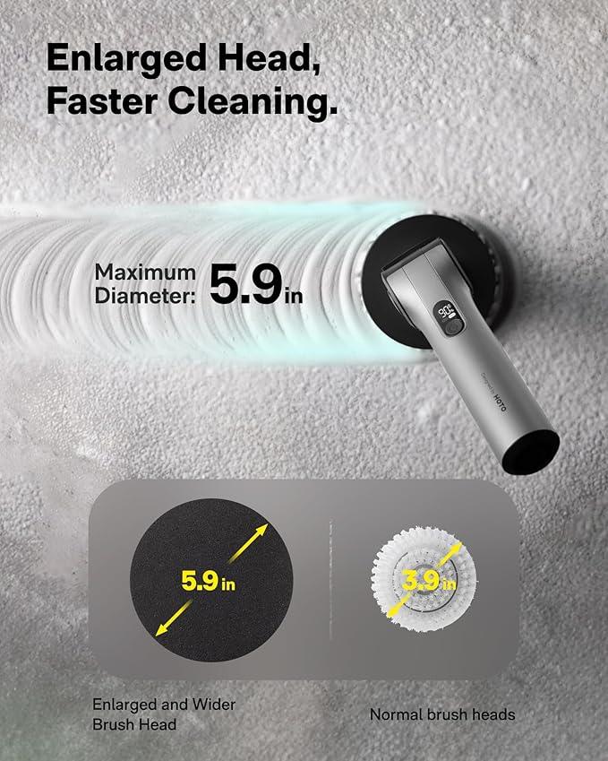 HOTO Flexi™ Cordless Electric Spin Scrubber, Adjustable Angle, Extendable Handle, Smart Display, IPX7 Waterproof, Powerful Cleaning Scrubber with 8 Replaceable Brush Heads, for Bathroom, Tile, Bathtub - NeatNest