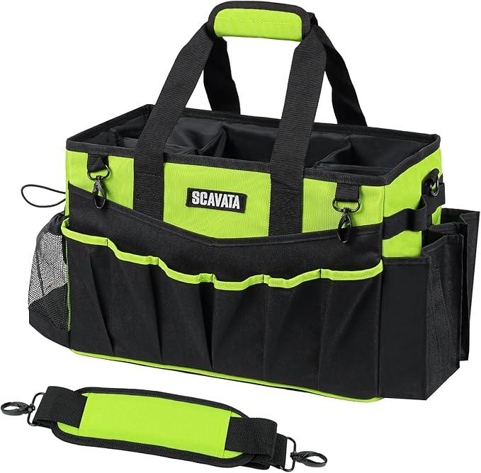 Wearable Cleaning Caddy Bag, Cleaning Caddy Supplies Organizer with Handle & Shoulder Straps for Housekeepers, Under Sink & Car Cleaning Tool Organizers with 4 Foldable Divider (NeonGreen) - NeatNest