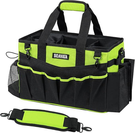 Wearable Cleaning Caddy Bag, Cleaning Caddy Supplies Organizer with Handle & Shoulder Straps for Housekeepers, Under Sink & Car Cleaning Tool Organizers with 4 Foldable Divider (NeonGreen) - NeatNest