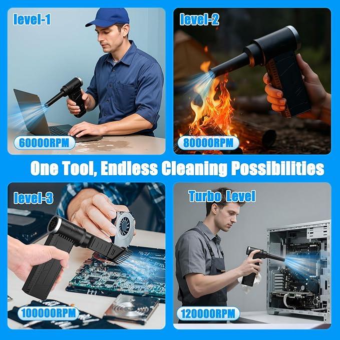 Electric Compressed Air Duster -120000RPM Super Power Cordless Air Duster, Rechargeable Brushless Motor Durable Blower, 4-Gear Adjustable Dust Blower for Computer,PC,Keyboard Charging - NeatNest