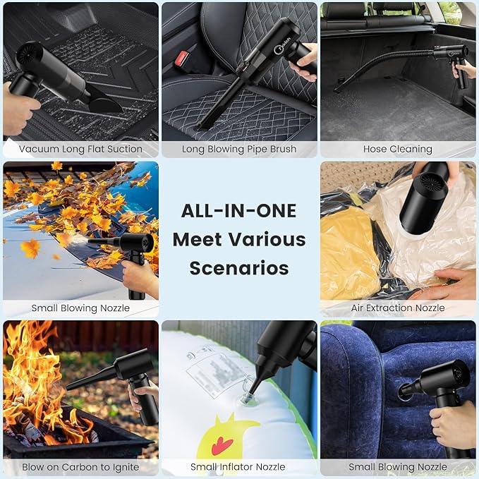 Car Vacuum Portable Cordless with Removable Battery as 35W Power Bank, 6-in-1 Handheld Vacuum Blower Set,18000PA Mini Vacuum Cleaner 6000mAH with Brushless Motor for Car Home - 2 Batteries - NeatNest