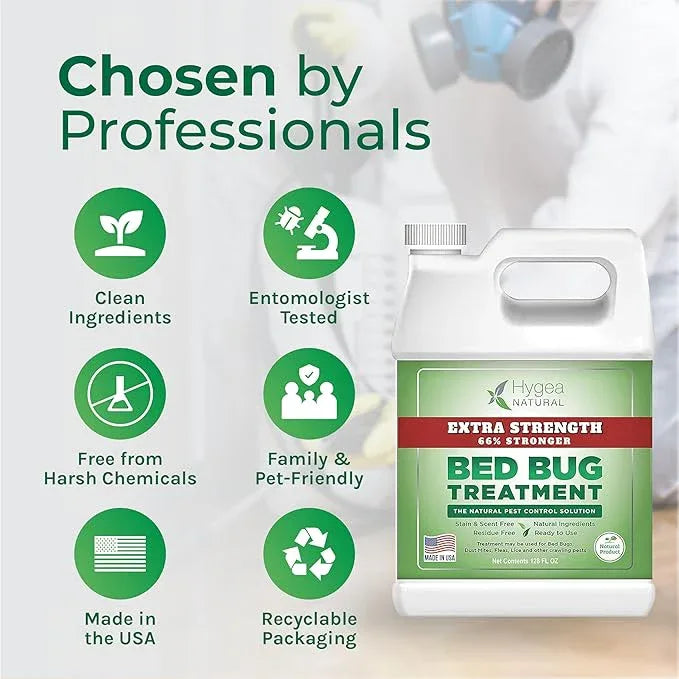 Hygea Natural Extra Strength Bed Bug & Mite Spray- Child & Pet friendly - Stain & Odor Free - 66% Stronger Natural Formula (128 oz) - NeatNest