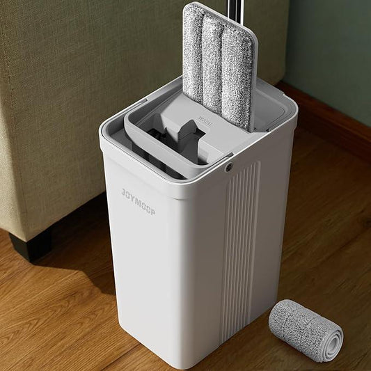 JOYMOOP Hands-Free Self-Cleaning Microfiber Mop and Bucket with Wringer Set for Home, Mops for Floor Cleaning and Wall Cleaner, Hardwood, Tile, Laminate, Vinyl Floors, Smooth Walls, and Glass Windows - NeatNest