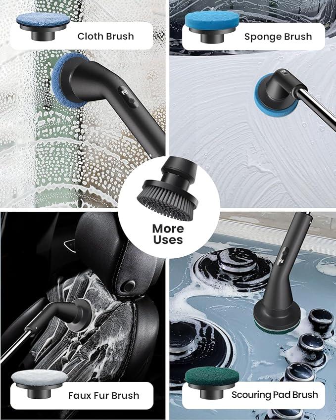 Electric Spin Scrubber, 2025 New Cordless Cleaning Brush for Home, IPX7 Waterproof Spin Scrubber with 7 Brush Heads, Adjustable Long Handle and 2 Rotating Speeds for Bathroom Tub Floor - NeatNest