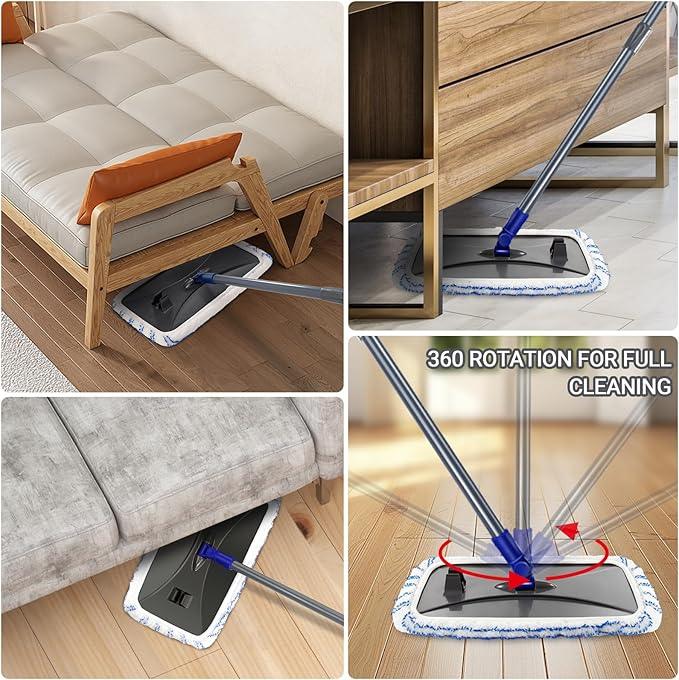 Masthome Extra Large Microfiber Mop for Floor Cleaning, 16“ Flat Mop with 5 Pad for Wet & Dry Use, Dust Mop for Hardwood Laminate Tile Ceramic, 1 Cleaning Scraper Included-Blue - NeatNest